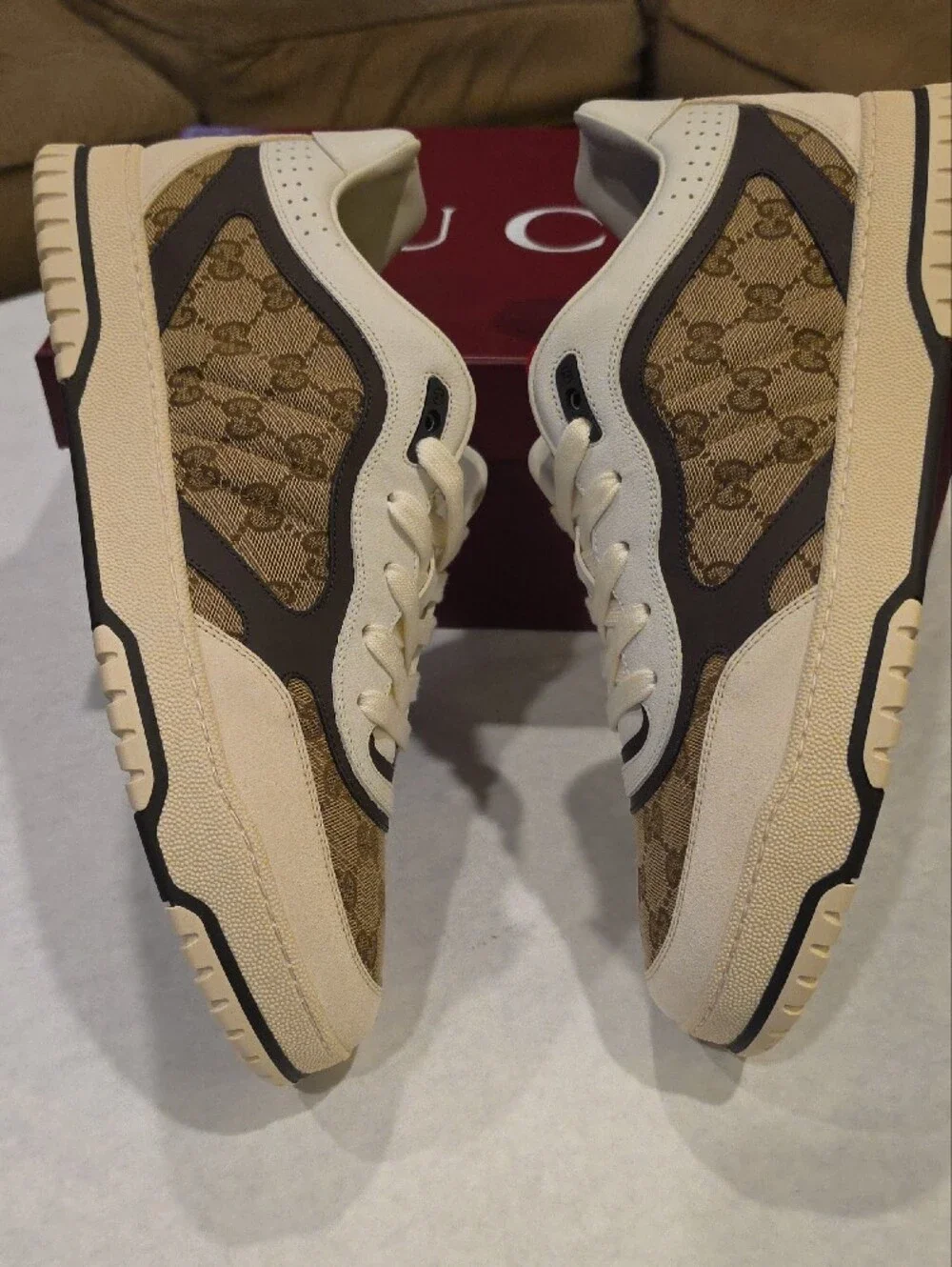 Gucci Beige Brown White GG Monogram Sneakers